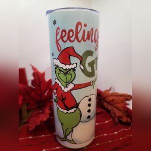 GRINCH "Feeling extra Grinchy Today" Tumbler 20 oz Stainless Steel Cup w lid